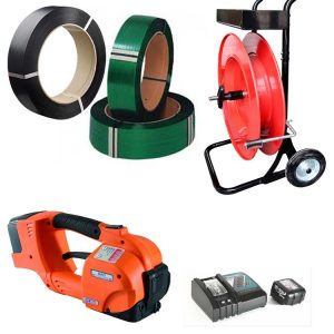 Set de legat TES PRO, 12-16mm, 2x baterie, încărcător, bandă PET, cărucior