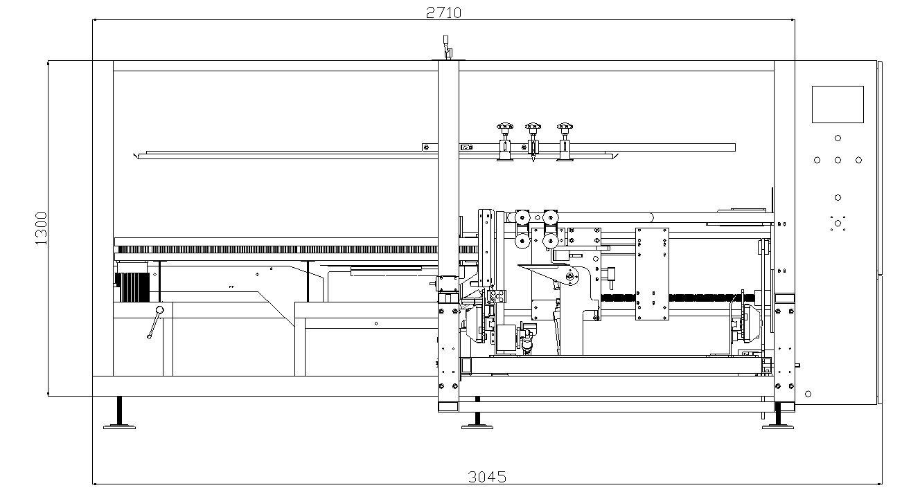 AUTOBOX case erector - Layout drawing of machine with horizontal worktable